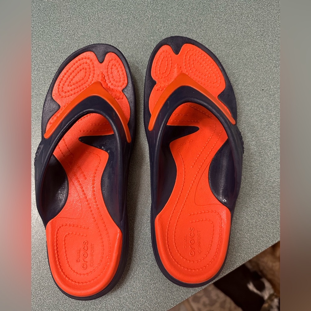 Crocs Bold Orange and Dark Blue Slides